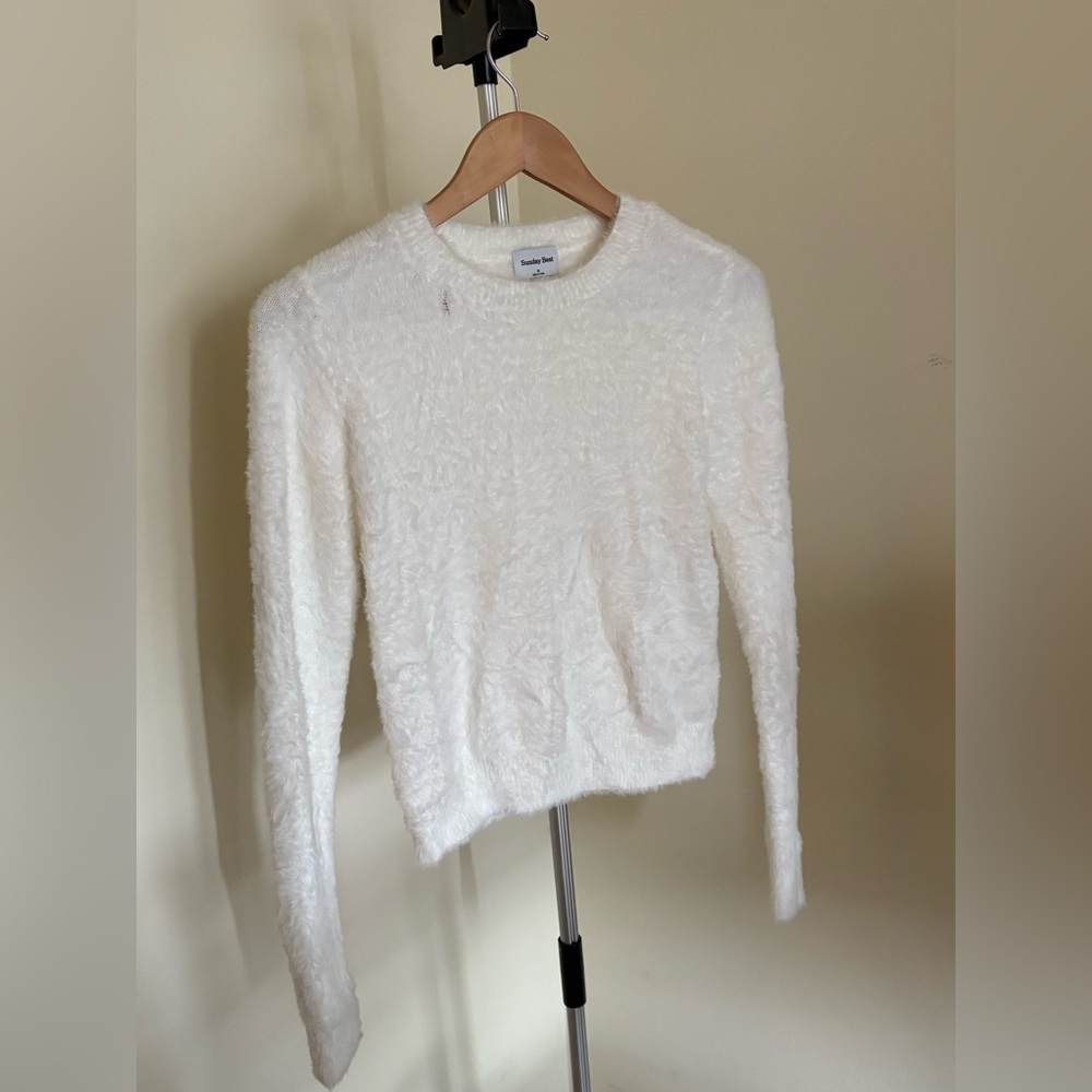 Aritzia Sunday Best Kitten White Fuzzy Sweater, Medium